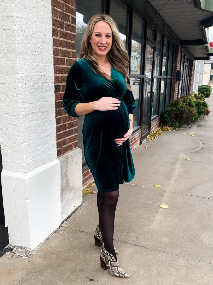 The Ally Velvet Maternity Dress - Green ...